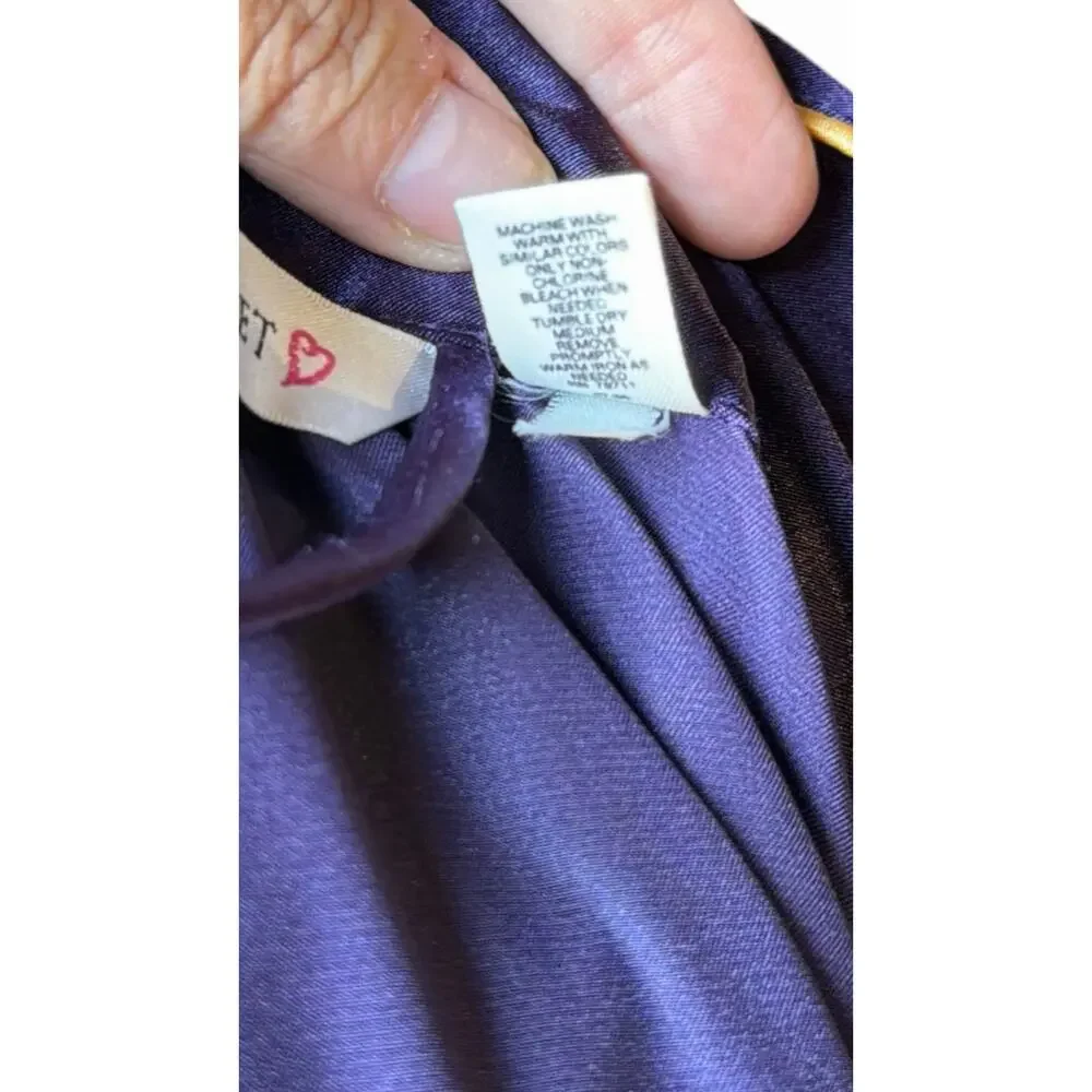 Victoria's Secret Satin Kimono Robe XL Dark Purple Gold Trim Long Belted Pockets